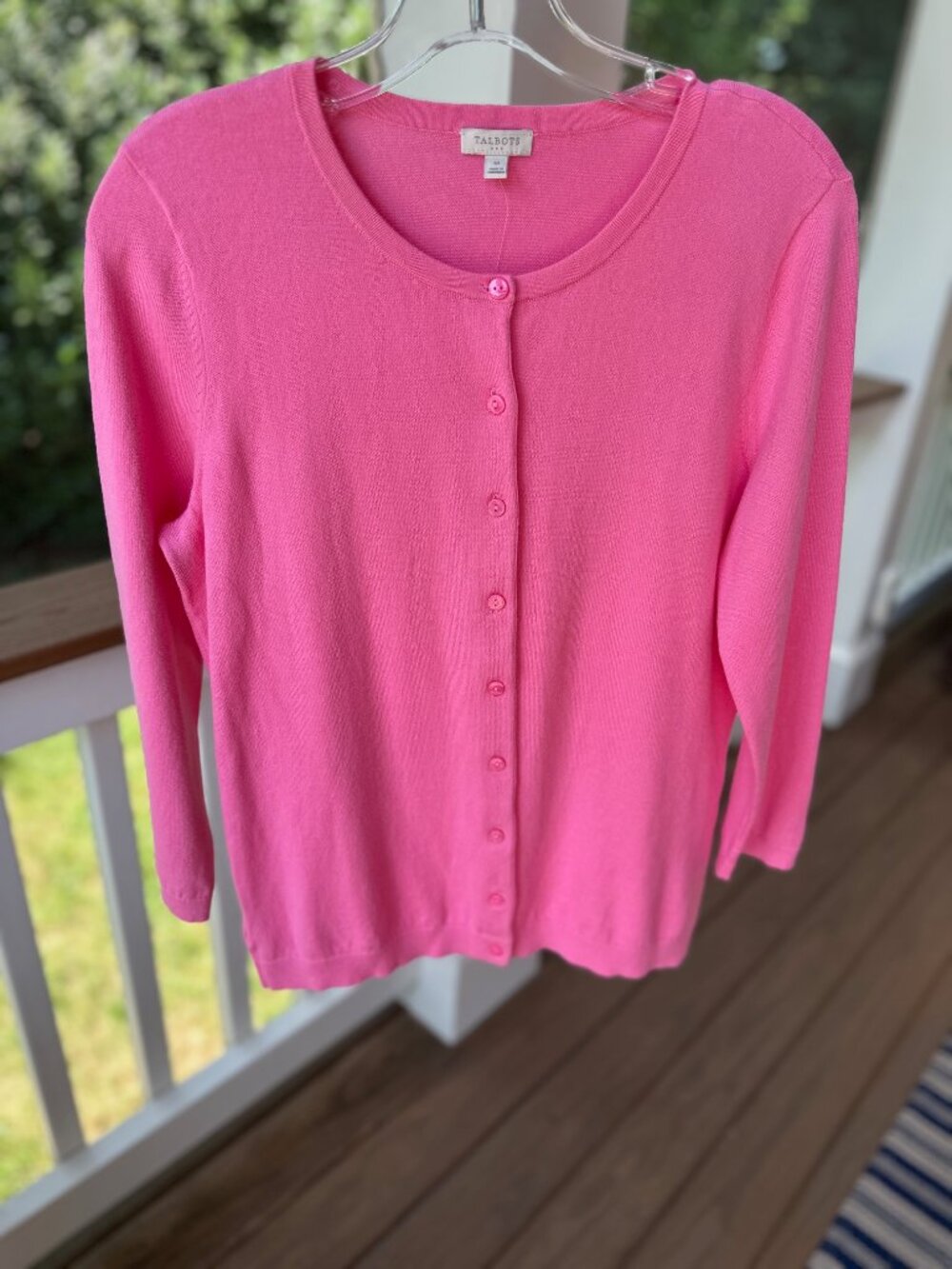 Talbots Bubble Gum Pink Cotton Blend Button Down Cardigan Crew Neck Size M NEW - Picture 1 of 11